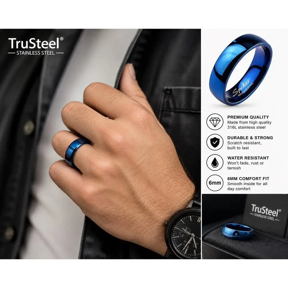 316L Stainless Steel Wedding Band Ring Comfort Fit Mens Womens blue Size 9